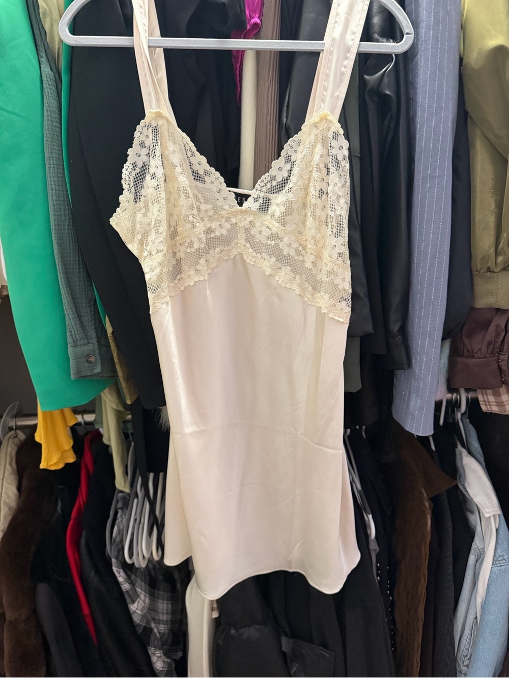 Lioness Cream Lace-Trim Satin Mini Dress